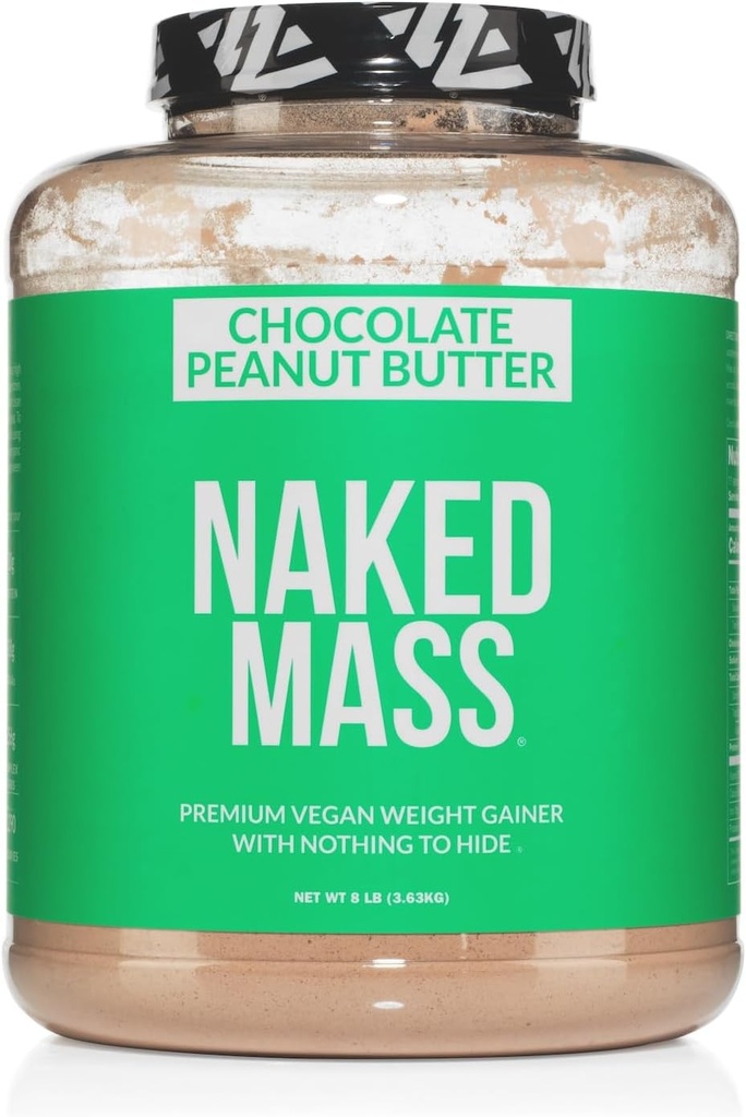 NAKED Vegan Mass - Chokolade Peanut Butter - 1,290 kalorier, Intet kunstigt, Alle naturlige chokolade PB Vægt Gainer Protein Powder, non-GMO, Soy & Gluten Free - 8LB Bulk - 11 Servere