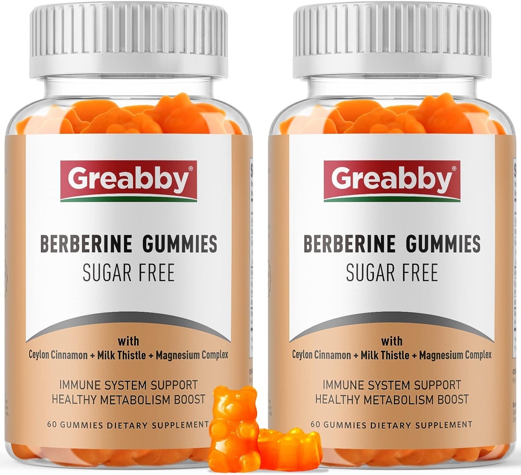 Berberine med Ceylon Cinnamon Supplement - Berberine Gummies, Organic Berberine HCL 1200 mg til voksne, immunsystem support, sukker fri, GMO fri, gluten fri, 120 gummies
