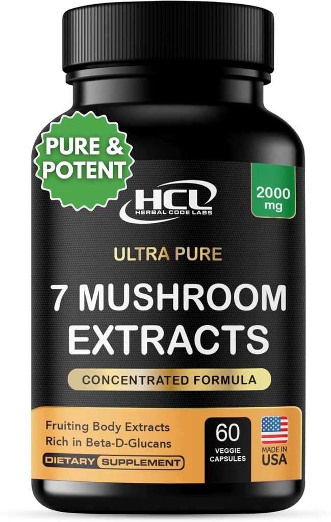 Mushroom supplement Ekstrakter af Lions Mane Cordyceps Chaga Reishi Tyrkiet Tail Maitake Shiitake kapsler - naturlige vitaminer mineraler Antioxidanter supplement - Made in USA