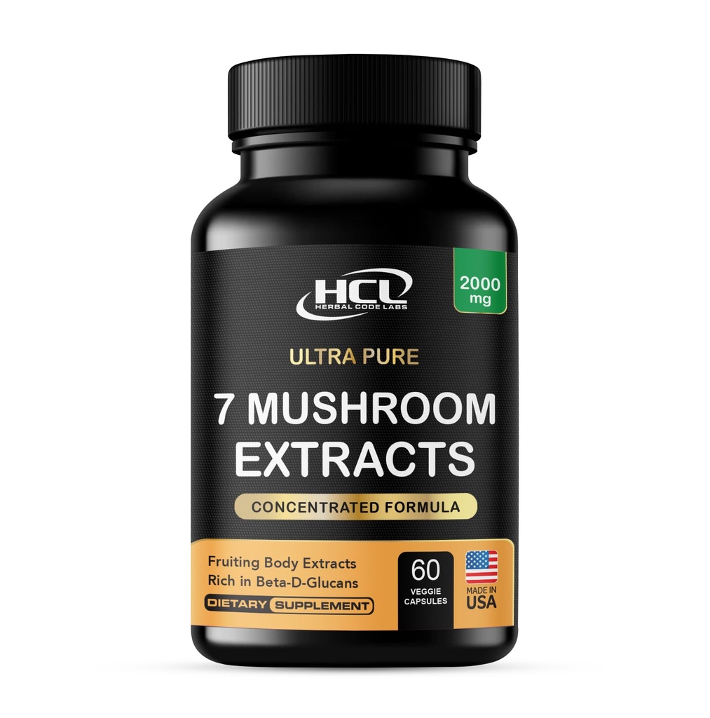 Mushroom supplement Ekstrakter af Lions Mane Cordyceps Chaga Reishi Tyrkiet Tail Maitake Shiitake kapsler - naturlige vitaminer mineraler Antioxidanter supplement - Made in USA
