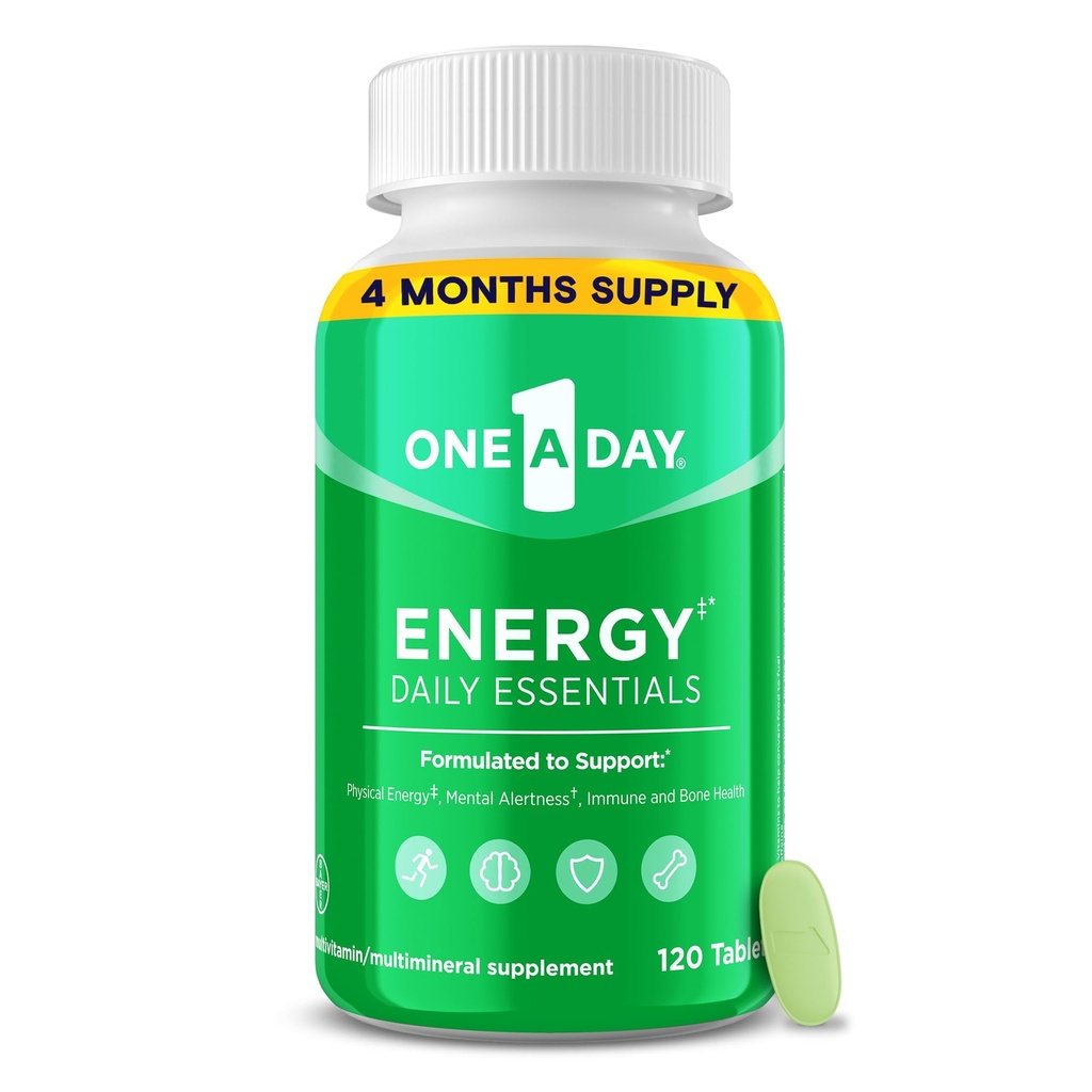 One A Day Energy Daily Essentials Multivitamin, Energy Supplement til støtte Mental Alerness og immunforsvar med vitaminer A C, D, E, zink og koffein, 120 Tæl