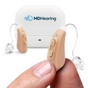 MDHearingAid AIR Hearing Aid (Par), OTC-genopladelig, krystalklar digital lyd ved MDHearing, perfekt til briller, næsten usynlig
