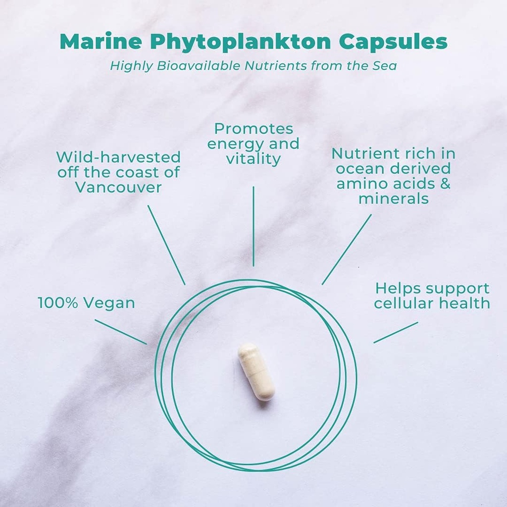 Vegansk Life Nutrition - Marine Phytoplankton kapsler - Glutenfri, Vegan og non-GMO kost supplement med Alpha 3 CMP til støtte cellulær sundhed, energi, & Vitality - 30 kapsler