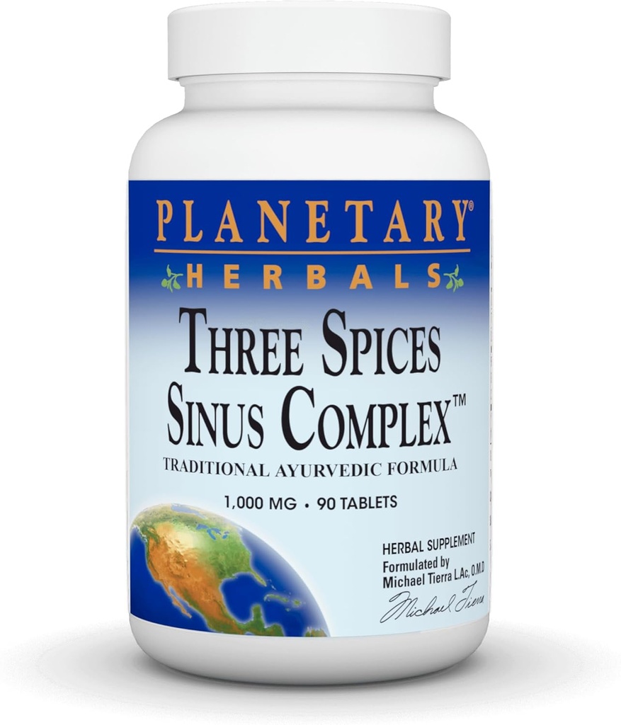 Planetariske Herbals Three Spices Sinus Support Tablets, 90 Greve