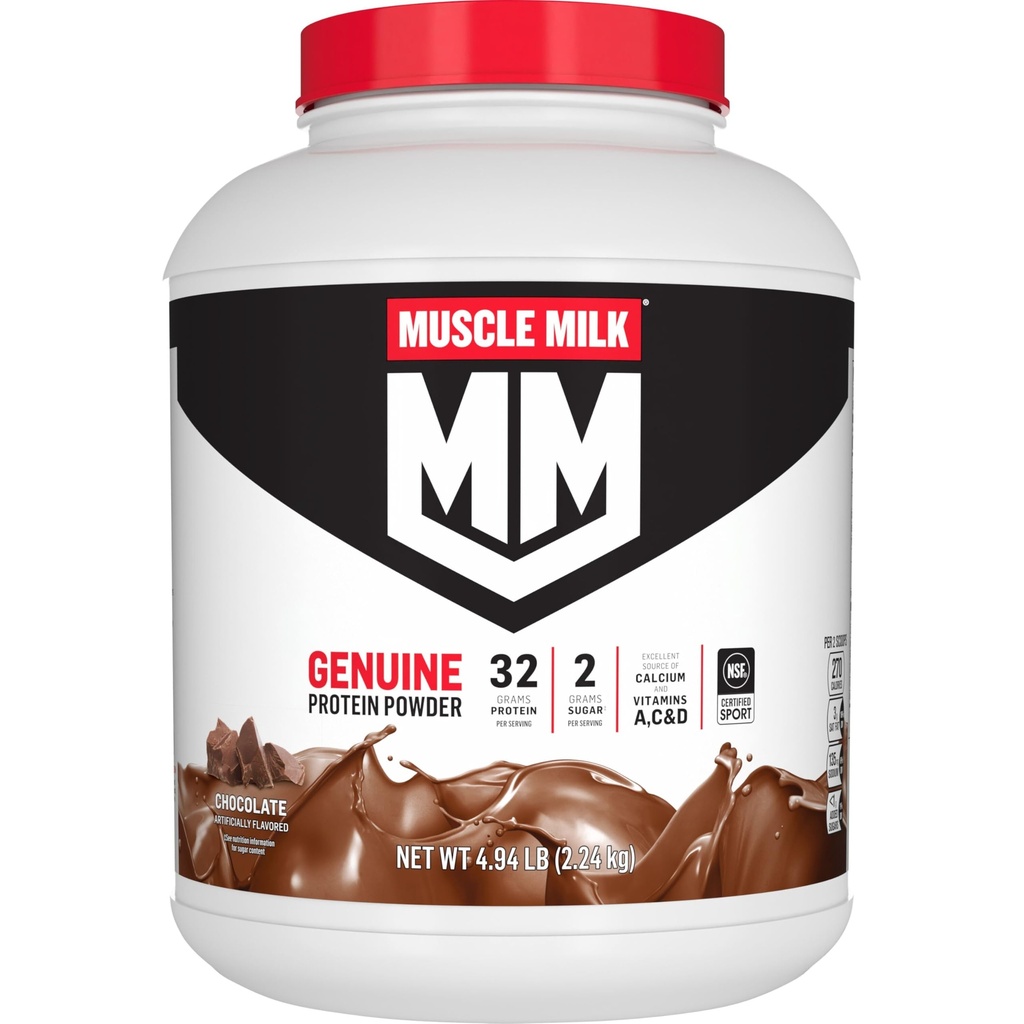 Muskel Mælk Ægte Protein Pulver, Chokolade, 4.94 Pund, 32 Servering, 32g Protein, 2g Sukker, Calcium, Vitamin A, C & D, NSF Certified for Sport, Energizing Snack, Packaging May Vary
