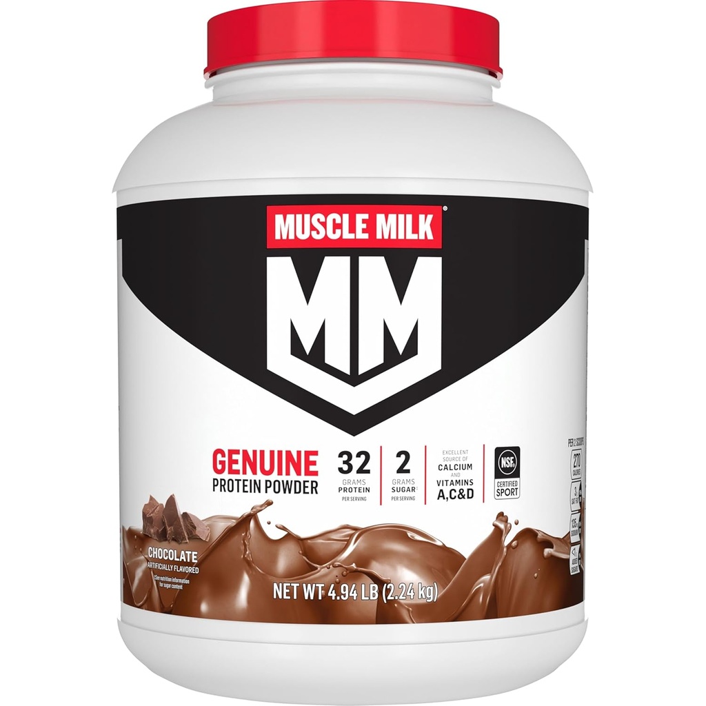 Muskel Mælk Ægte Protein Pulver, Chokolade, 4.94 Pund, 32 Servering, 32g Protein, 2g Sukker, Calcium, Vitamin A, C & D, NSF Certified for Sport, Energizing Snack, Packaging May Vary