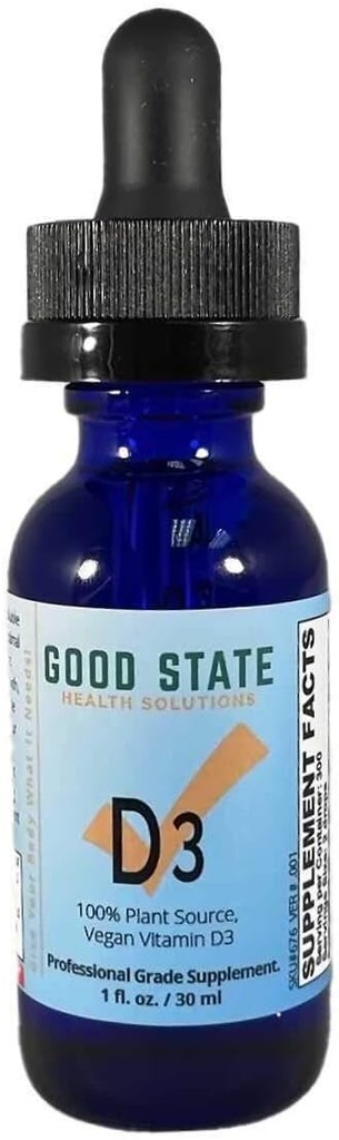 Vegan Vitamin D3 af God Stat • 124; 100% Plant Sourced from Algae • 124; Vegan Professional Grade Supplement • 124; 1 Fluid Ounce Glaskolbe • 124; 300 Servere