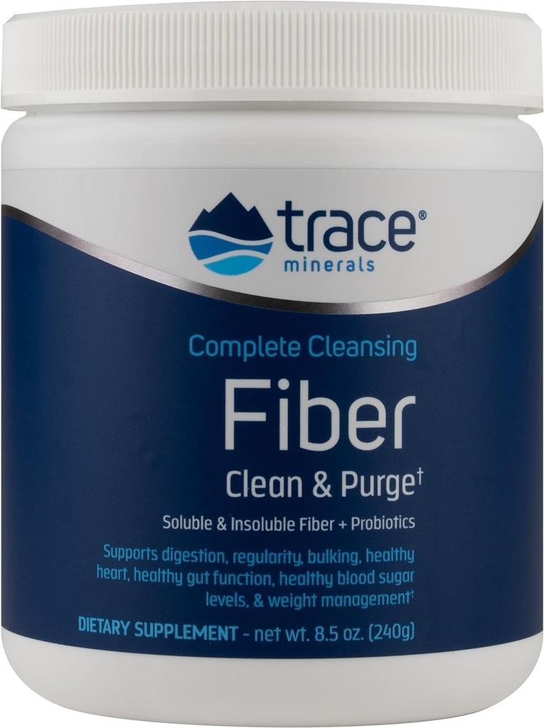 Trace Minerals Complete Cleansing Fiber - Fiber supplement til Gut Health Support - Drik Mix pulver til støtte sund fordøjelse - Opløselig & Uopløselig Fiber Formel med Probiotika - 8.5 oz (30 Servere)
