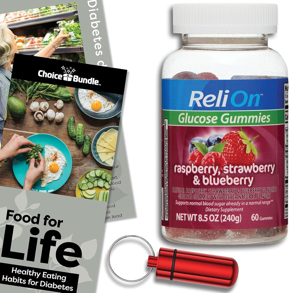 Valg Bundle Glucose Gummies Berry Flavor Gummy Kosttilskud 60ct indeholder mad til liv Guide & Portable Pill Container (3 genstande)!
