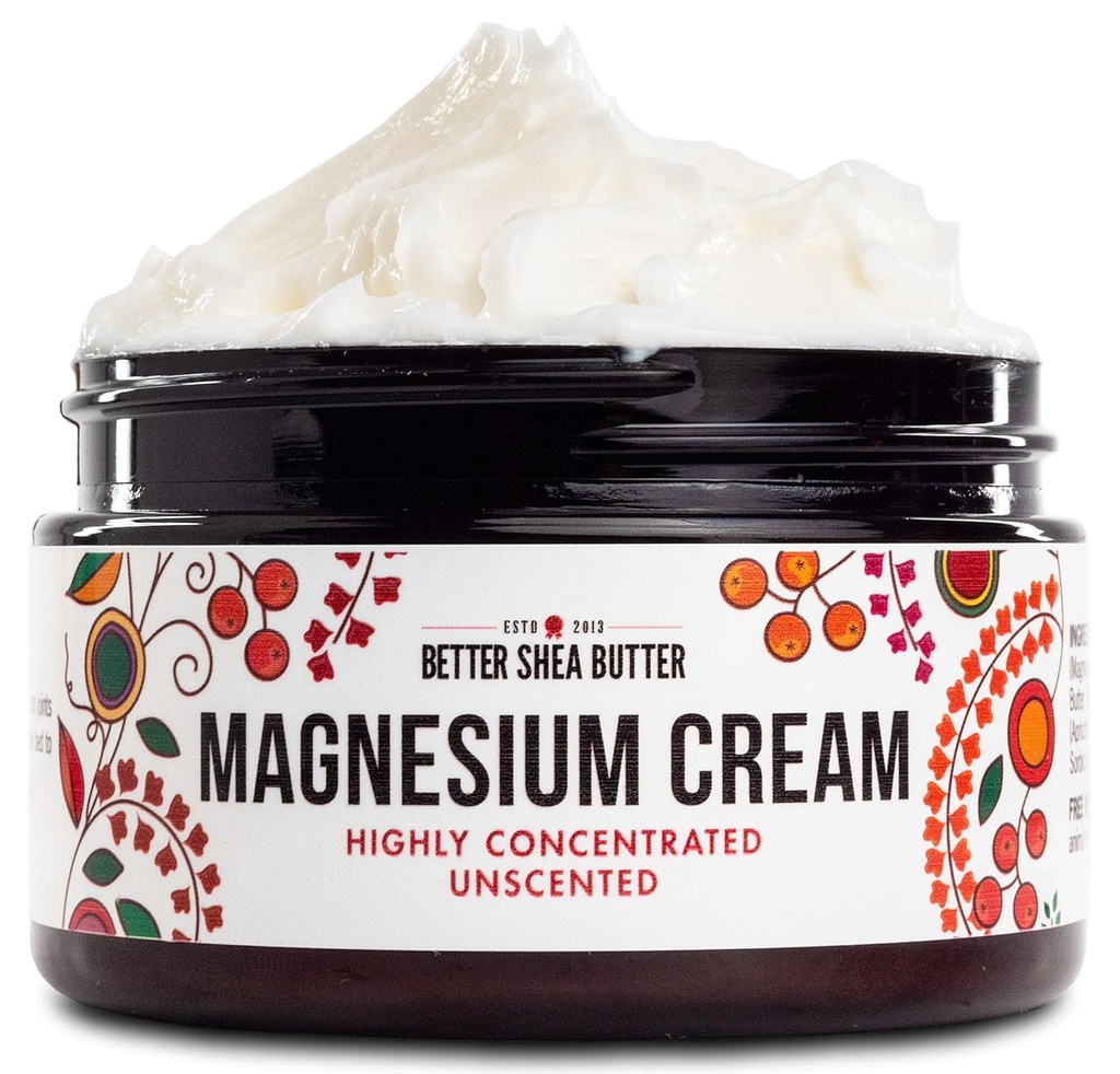 Bedre Shea Smør Magnesium Cream til ben kramper Budd124; Relieves Muscle Tension Budd124; Night Lotion Safe for Graviditet, Børn og Babyer Budd124; Økologiske og naturlige ingredienser Budd124; Vegan, Lavet i USA Budding124; (Uduftende)