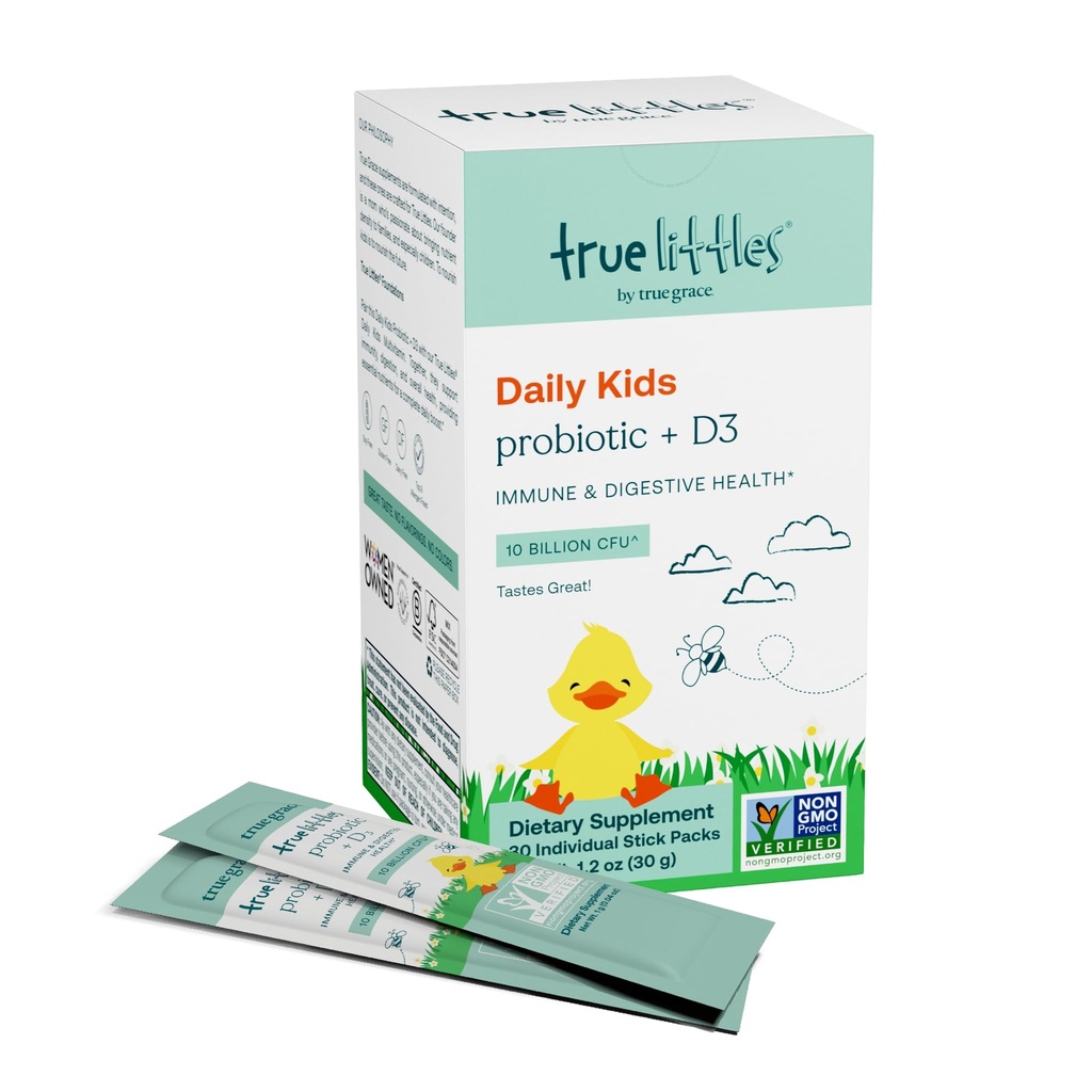 Sand Grace True Littles - 30 Individuelle Stick Packs - Kids 'Daily Probiotic + vitamin D3 for immun- og fordøjelsessygdomme - Gluten, Soy & Dairy Free - 30 Servering