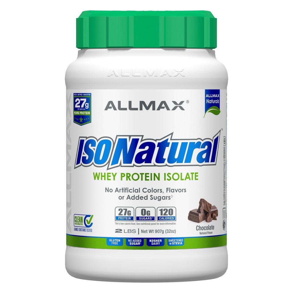 ALLMAX Nutrition ISONATUR Whey Protein Isolate, Chokolade - 2 LB - 27 Bedste Protein Per Scoop - Zero Fat & Sugar - 99% Lactose Free - med Prebiotics - Ingen Kunstig smag - 29 Servere