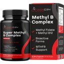 Metyleret B-kompleks vitamintilskud - bioaktivt methyl B-kompleks med 5- MTHF methylfolat & B12 methylcobalamin til hjerne hjerte energi & homocystein support - Super vitamin B-kompleks (30 tæller)