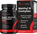 Metyleret B-kompleks vitamintilskud - bioaktivt methyl B-kompleks med 5- MTHF methylfolat & B12 methylcobalamin til hjerne hjerte energi & homocystein support - Super vitamin B-kompleks (30 tæller)
