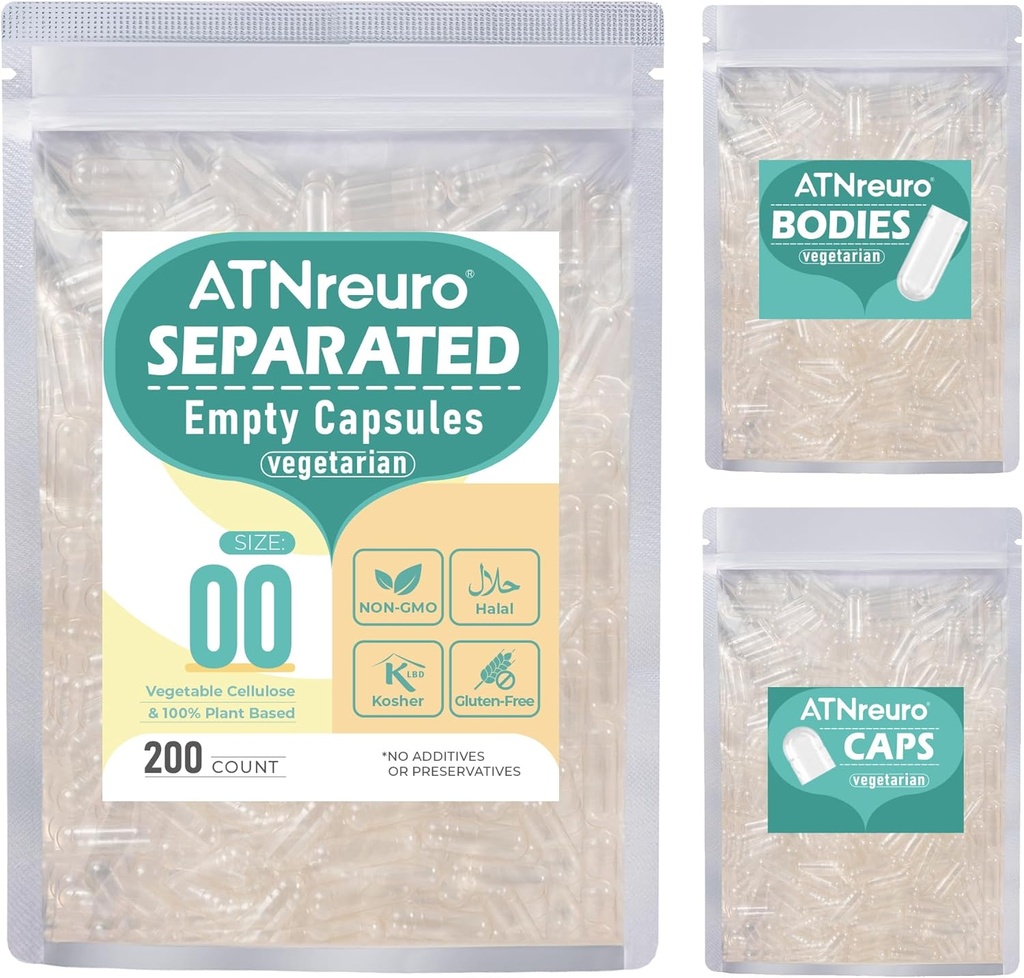 Vegansk Separated Tomme Kapsler Størrelse 00 (200 Tæl), HPMC Pille Kapsler Tomme for DIY Supplement Fyldning