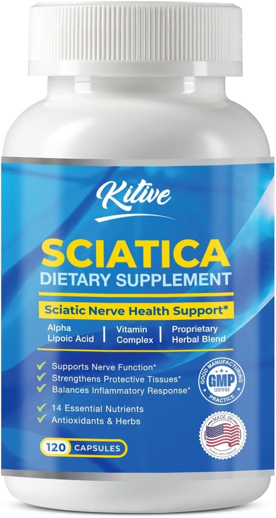 Sciatic Nerve Relief supplement, Advanced Support Formel for Nerve Sundhed, Alpha Lipoic Acid, Vitamin Complex, 120 Kapsler, Made in USA
