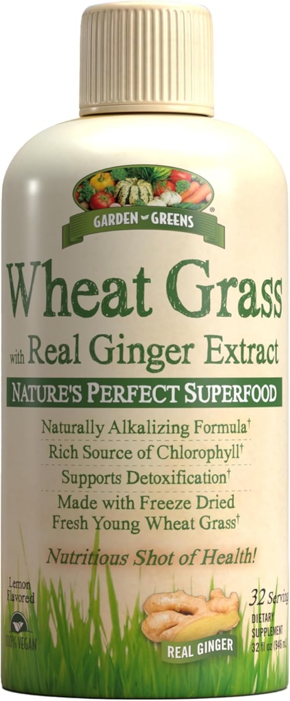 Have Grønne Hvede Græs Flydende med Real Ginger Extract, Nature 's Perfect Superfood, 32 portioner
