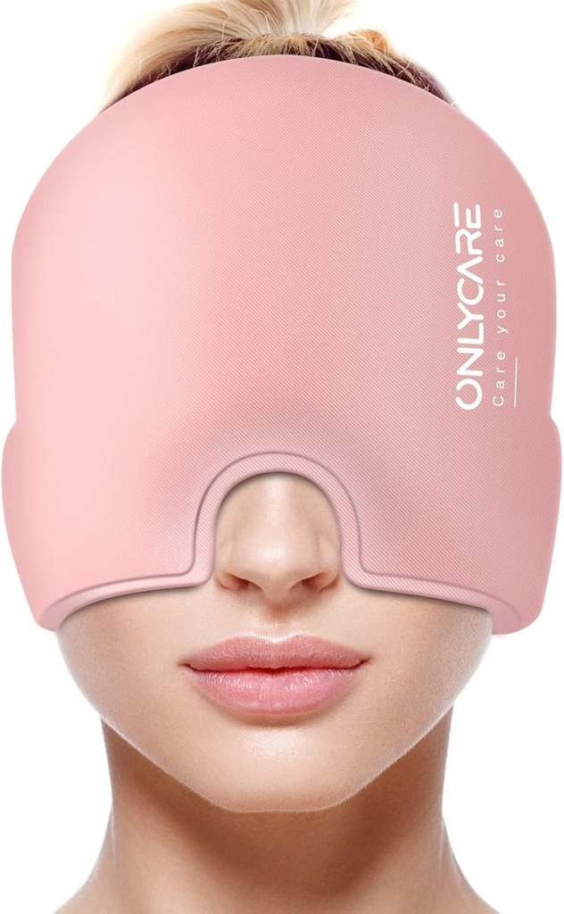 ONLYCARE Migræne Relief Cap, Opgraderet Odorless Migræne Ice Head Wrap, Hovedpine Relief Hat til Migræne, Slight- Pink