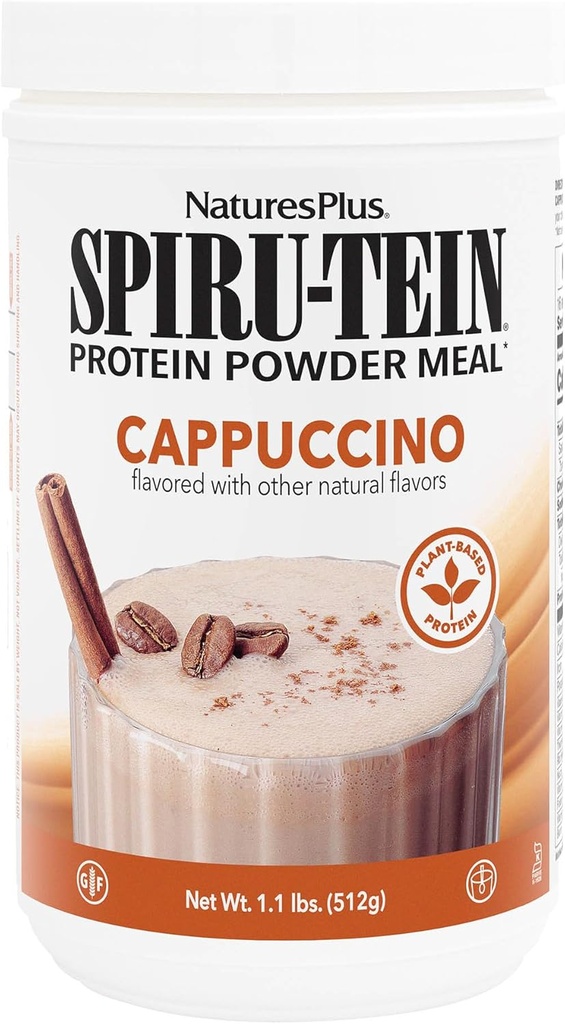 NaturePlus SPIRU- TEIN Ryst - Cappuccino Flavor - 1.1 lbs, Spirulina Protein Powder - Plant Based Meal Erstatning, Vitaminer & Mineraler For Energy - Vegetarisk, Gluten- Gratis - 16 Servere