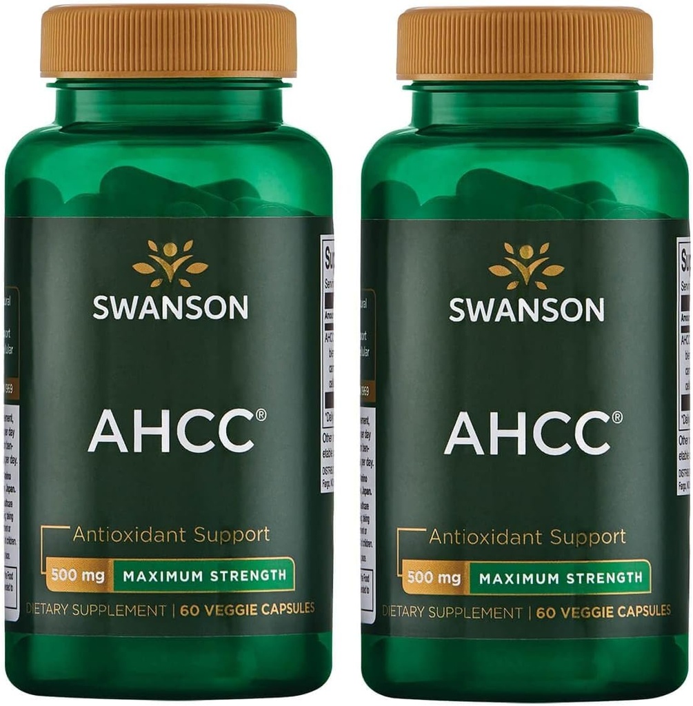 Swanson maksimal styrke AHCC - Fremme af avanceret immunforsvar - Naturligt supplement til hjælp NK celler & leverstøtte - (60 Veggie kapsler, 500 mg hver) (2 Pack)
