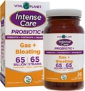 Vital Planet - Intensive Care Gas & Bloating Probiotika, Prebiotika, Postbiotika, Parabiotika, 4 - in-1 Køletilskud for voksne, 65 Millioner CFU, 65 Sprains, fordøjelse og immunforsvar, 30
