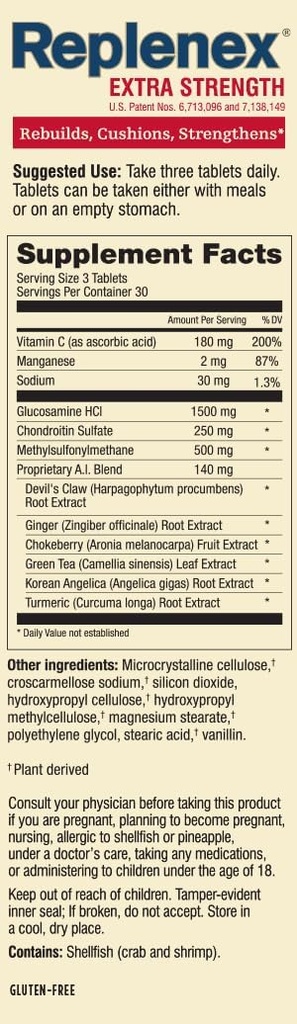 Melaleuca Replenex Genopbygger fælles sundhed. Glucosamin. Calcium. (90 tabletter)