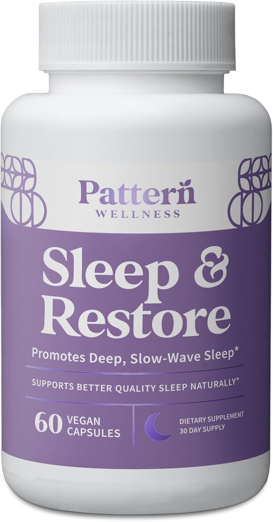 Mønster Wellness Sleep + Gendan Supplement - fremmer dyb, slow- Wave Sleep - Mood & Stress Response Support - Pure Vegan Health - 60 non-GMO kapsler
