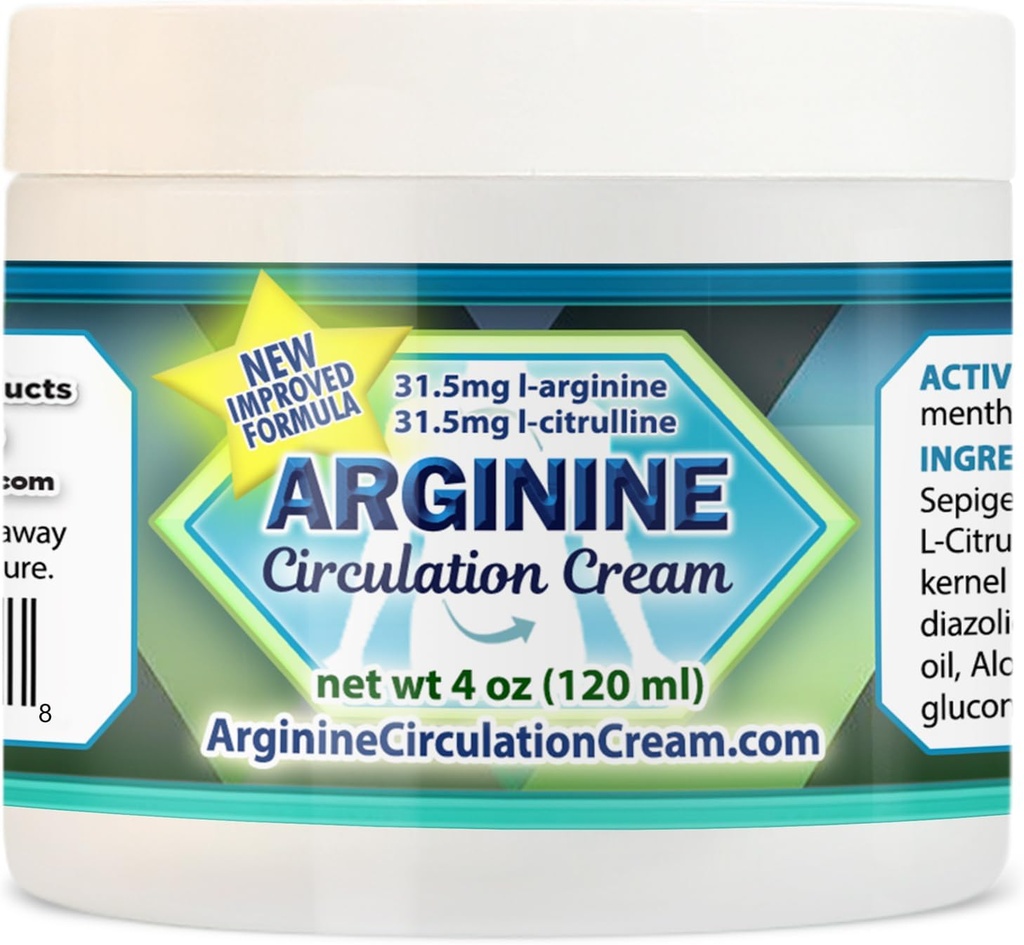 Arginin Circulations Cream 4 oz - Menthol, L Arginin & L Citrullin Lotion - Understøtter sunde ben & krop blodgennemstrømning - Hele familie produkter