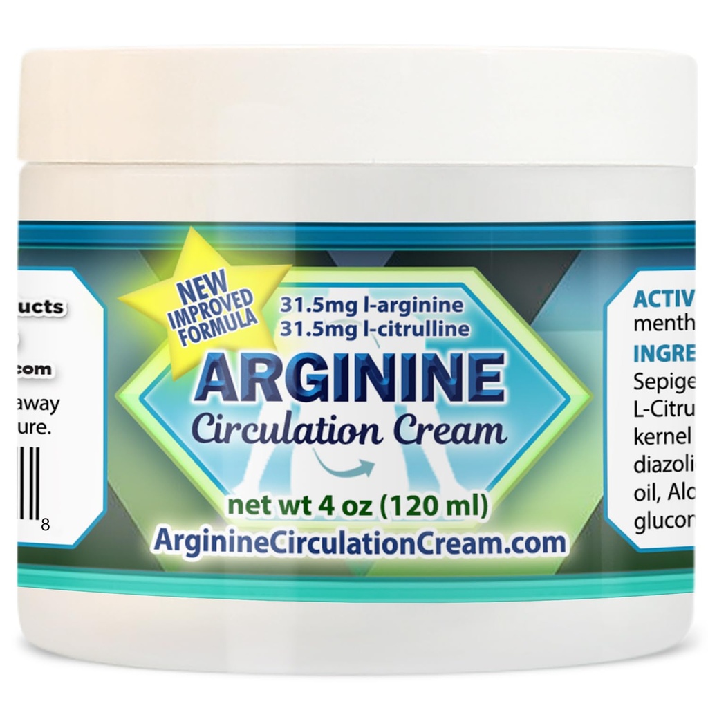 Arginin Circulations Cream 4 oz - Menthol, L Arginin & L Citrullin Lotion - Understøtter sunde ben & krop blodgennemstrømning - Hele familie produkter
