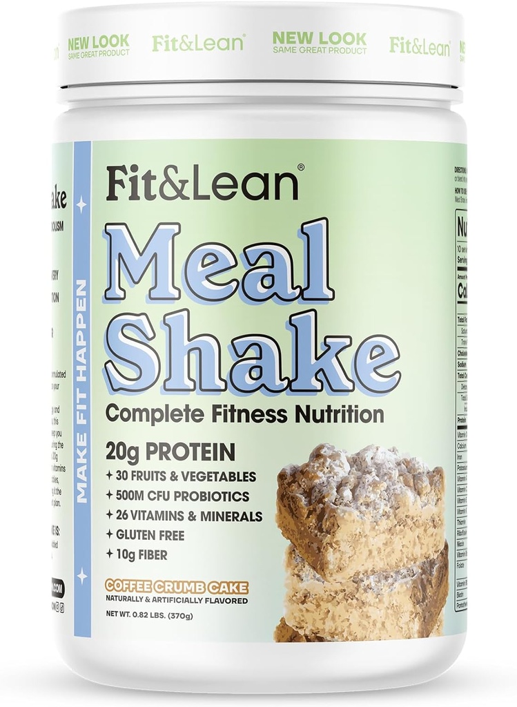 Fit & Lean Meal Shake, Fat Burning Meal Erstatning, Protein, Fiber, Probiotika, Kaffe Crumb Cake, 1lb, 10 Servere pr Container