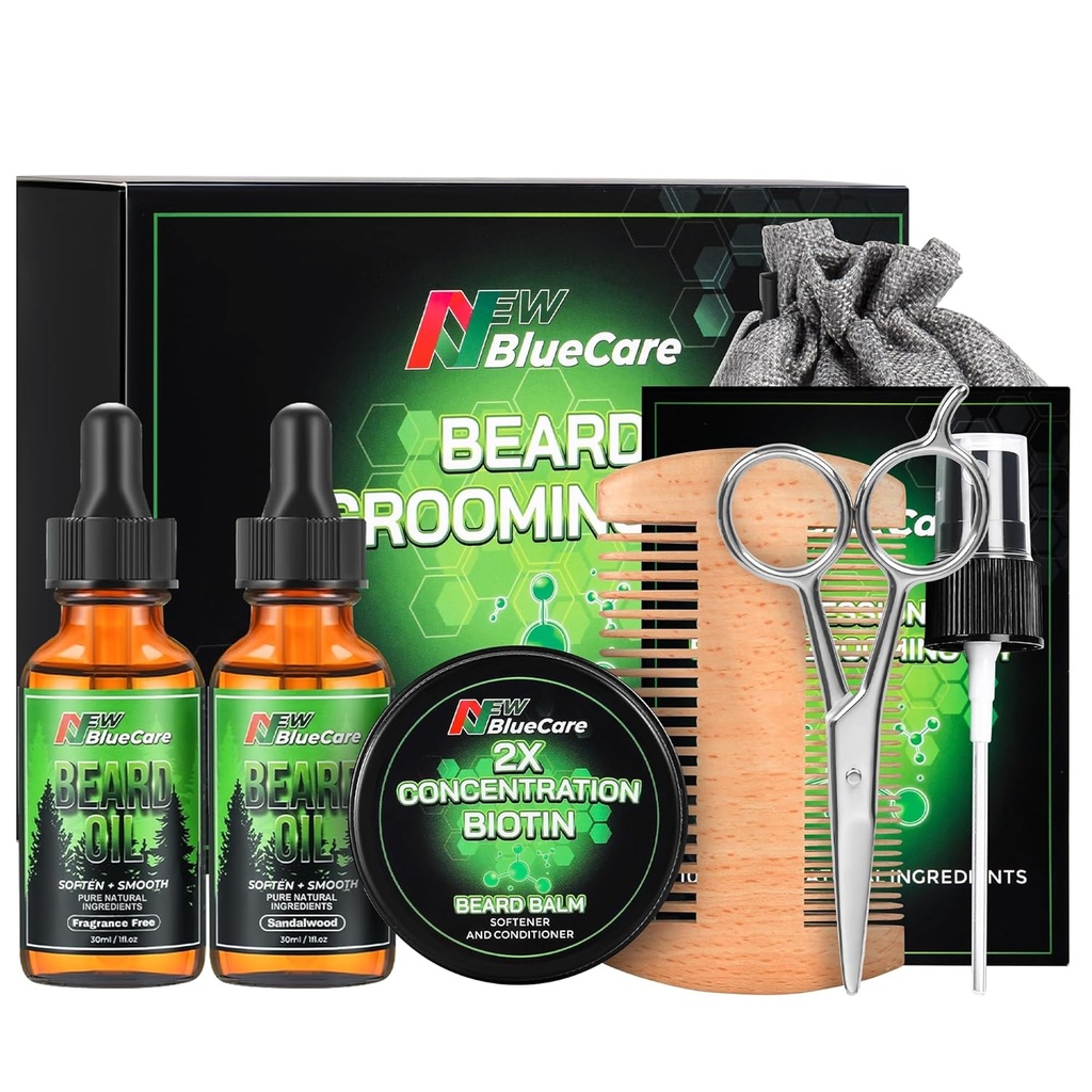Beard Care Kit - Indeholder (1) hver af Beard Oliils (Sandalwood & Undufted), Biotin Beard Growth Balm, Comb and Saks til Grooming og Trimming - Beard Care Daddy Gaver til mænd ham far Mand