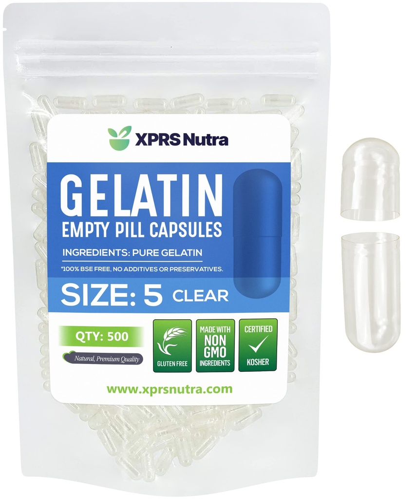 XPRS Nutra Størrelse 5 Tomme kapsler - 500 Tæl meget lille Tomme Gelatine kapsler - Piller selv Capsule Fyldning - Fyldelig Pille Gel Caps til Do- It- Yourself Vitamin Kosttilskud