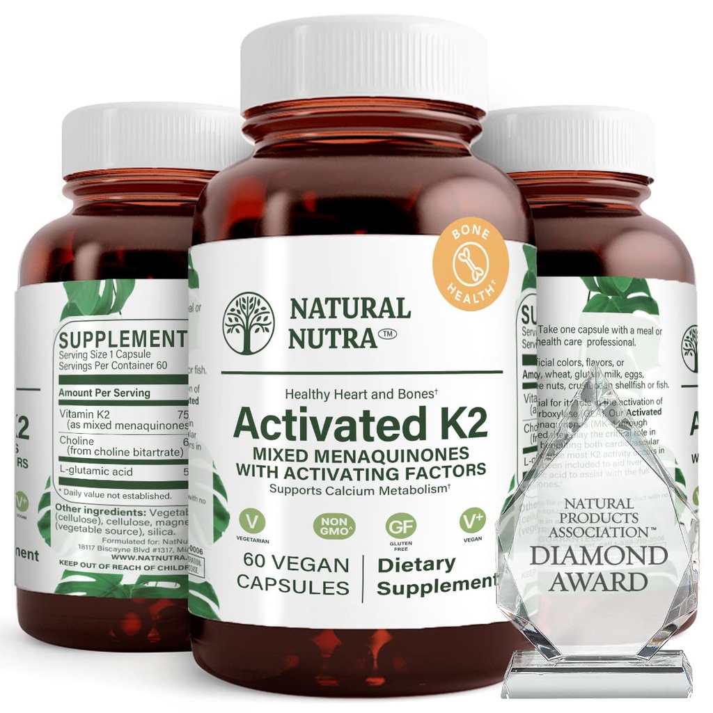 Natural Nutra Full Spectrum Vitamin K2 Supplement, Support Kardiovaskulær Sundhed, Leverfunktion, Metabolisk Sundhed, Heart Health, Hjælp fremmer Bone & Dental Health, 75 mcg, 60 Kapsler (pakke med 2)
