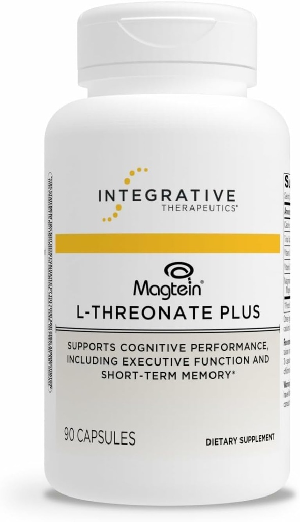 Integrativ terapi Magtein L- Threonate Plus - Brain Function Supplement til støtte korttidshukommelse * - Inkluderer C-vitamin, D3 & Magnesium - Dairy- Free & Gluten- Free - 90 kapsler (30 Servere)