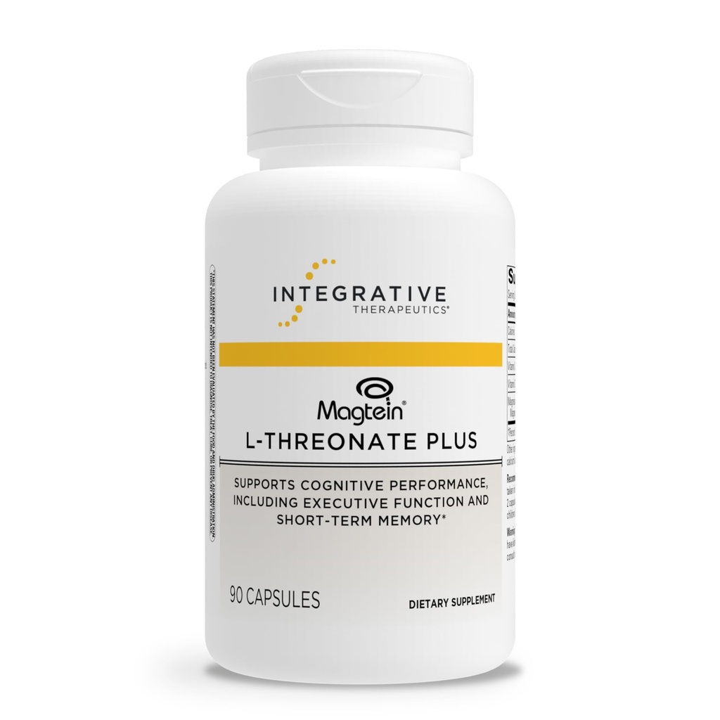 Integrativ terapi Magtein L- Threonate Plus - Brain Function Supplement til støtte korttidshukommelse * - Inkluderer C-vitamin, D3 & Magnesium - Dairy- Free & Gluten- Free - 90 kapsler (30 Servere)