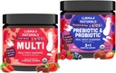Llama Naturals Kids Multivitamin og Probiotika og Prebiotika Bundle, Vegan, Økologisk Gut Sundhed og Immunitet Support Gummies, Ægte frugt vingummi vitaminer, Ingen tilsat sukkerrør, 2 flasker, 30 dages forsyning