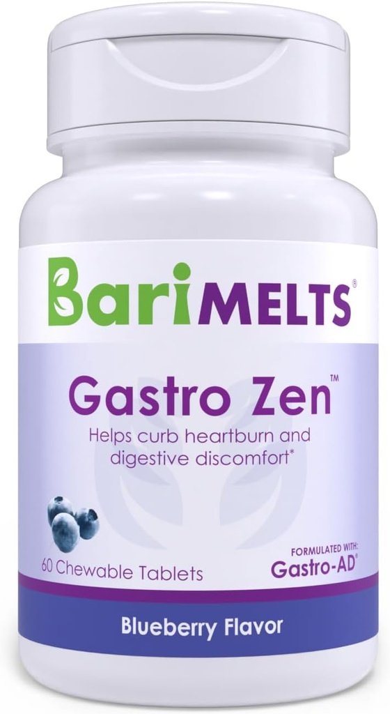 BariMelts Gastro Zen ® med Gastro- AD ®, 60 tyggetabletter (1 måned Tilgang), Postbiotika til Heartburn Relief og Gut Health efter Bariatric Kirurgi