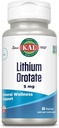 KAL Lithium Orotere 5mg • 124; Lav servering af Chelated Lithium • Orotere til biotilgængelighed & Mood Support • 124; i Organic Rice Bran Extract Base • 124; 60 VegCaps