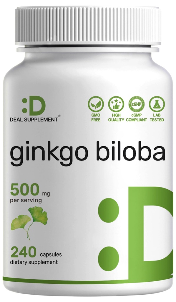 DEAL SUPPLEMENT Ginkgo Biloba 500mg Per Serving, 240 Kapsler, 4 Måned Supply - Voksen i NordAsien - Ekstra Styrke, fremmer Brain Function