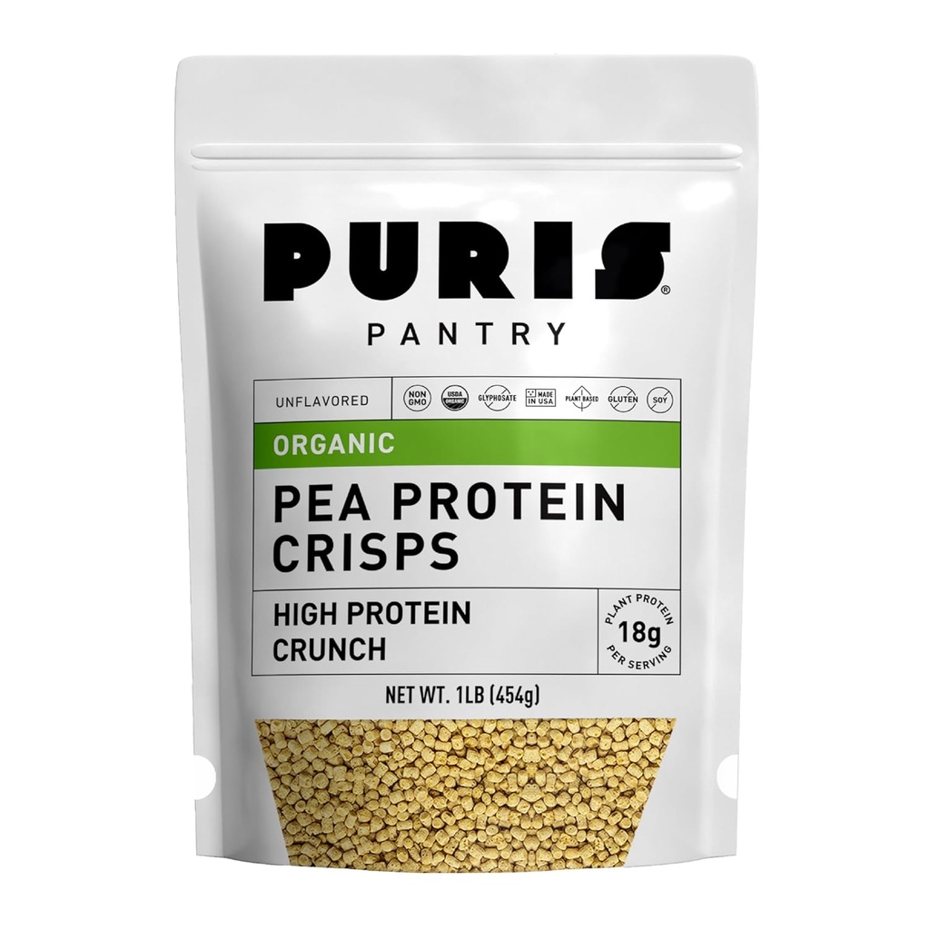 PURIS Organic Pea Protein Crisps, Certified Organic Pea Protein Isolate, Keto Protein Crunch, Lavet 100% i USA, non-GMO, Gluten Free, No Sugar, No Soy, 18g Protein, 7g Carbs, Unflavored