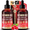Vegansk vitamin B12 med B Complex 20000 mcg- Extra Styrke til mænd og women- Raspberry Liquid Drops â 124; USA Made, B1, B2, B3, B5, B6, biotin, folinsyre & B12 Sublingual Methylbumin â 124; 4 Måneders Supply