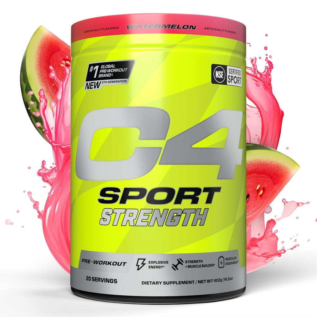 Cellucor C4 Sport Strength Pre Workout Powder - NSF Certified for Sport - Beta- Alanine, Creatin, 200mg Koffein - Sukker Free Energy Supplement for mænd og kvinder - Vandmelon, 20 Servere