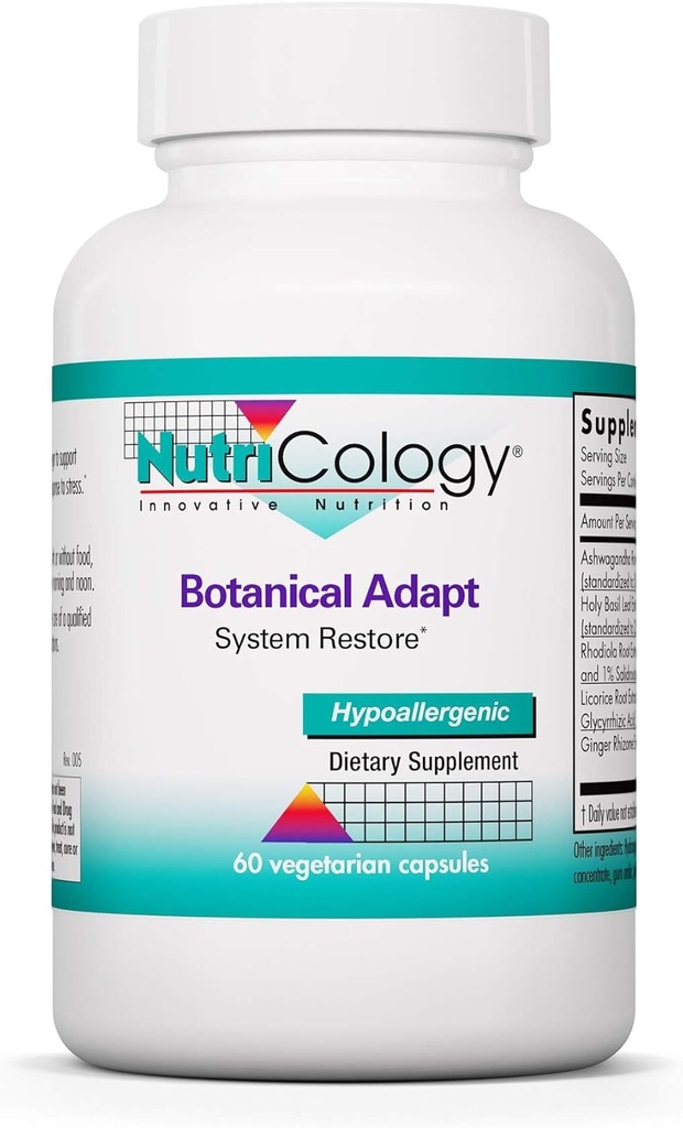 Nutricology Botanical Adapt - Stress Support, Adaptogens Supplement, HPA, Ashwagandha, Rhodiola og Holy Basil, Cortisol Manager - 60 Greve
