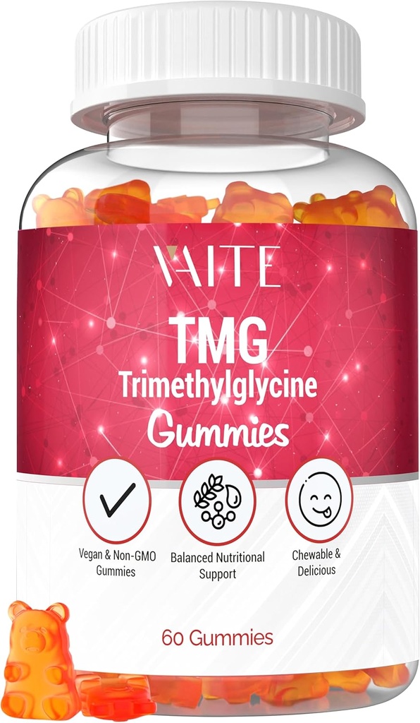 VAITE TMG Kosttilskud - Trimethylglycin & betain Vandfrit vitamintilskud til støtte for homocystein kontrol med Tri Methylglycin, Gluten Free, Non- GMO, Vegetarisk Formel - 60 Vegansk Gummies
