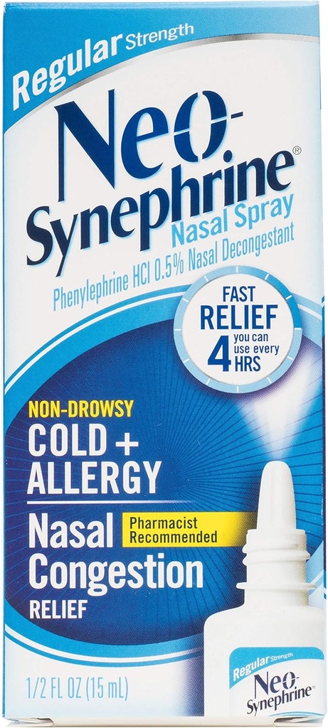 Neosynephrine Nasal Spray for Cold & Sinus Relief, Regelmæssig styrke, 0.5 Fl Oz