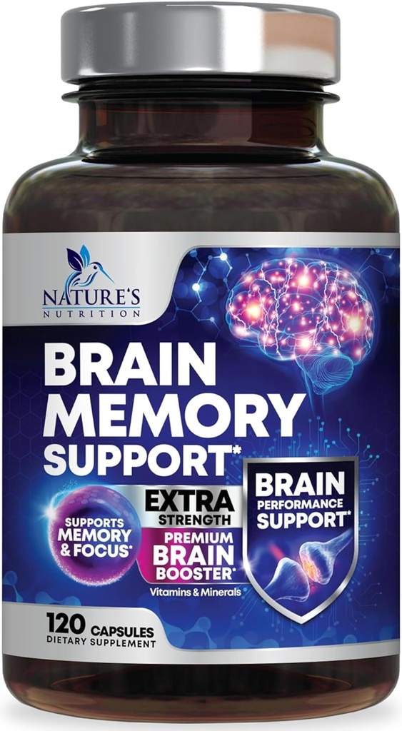 Brain Memory Supplement Pills - 3X Strength Nootropics for Concentration, Clarity & Focus Support - Brain Health Cognitive Vitaminer med Bacopa, Phosphatidylserin & DMAE, Brain Booster - 120 Kapsler