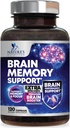 Brain Memory Supplement Pills - 3X Strength Nootropics for Concentration, Clarity & Focus Support - Brain Health Cognitive Vitaminer med Bacopa, Phosphatidylserin & DMAE, Brain Booster - 120 Kapsler