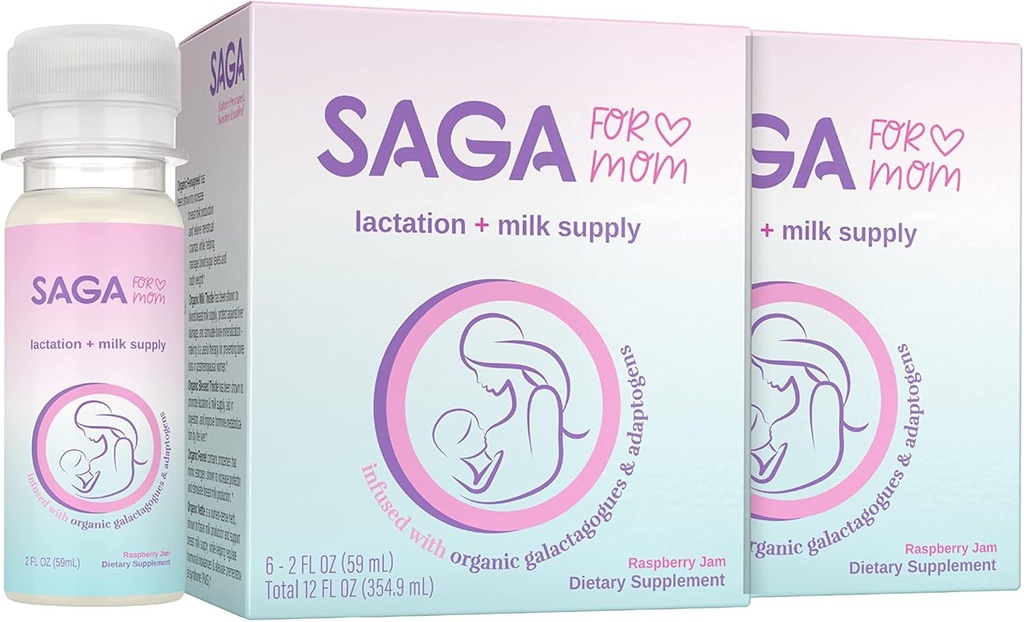 SAGA Organic Lactation Shots - 124; Breast Milk Supplement med adaptogens - Fenugreek & Milk Thistle - 124; High Bioavailability & Fast Onset - 124; Boosts Daily Milk Supply - 124; Orange Mimosa 2oz Shots (4- Pack)