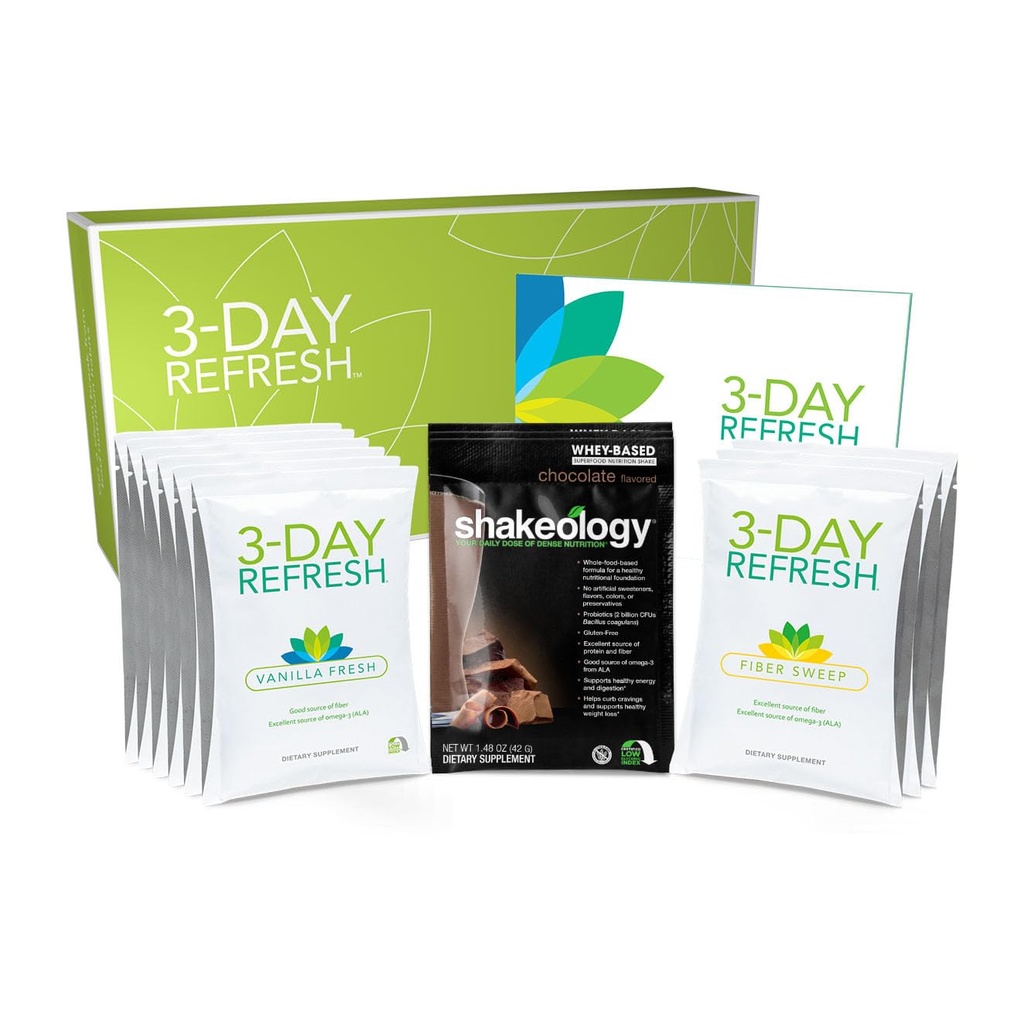 BODi 3- Day Genopfrisk komplet kit - Shakeology, Vanilla Friske Protein Shake, Fiber Sweep, Program Guide for Ren Eating, miste et par pounds, Forbedret energi & Wellness, Kropslæde