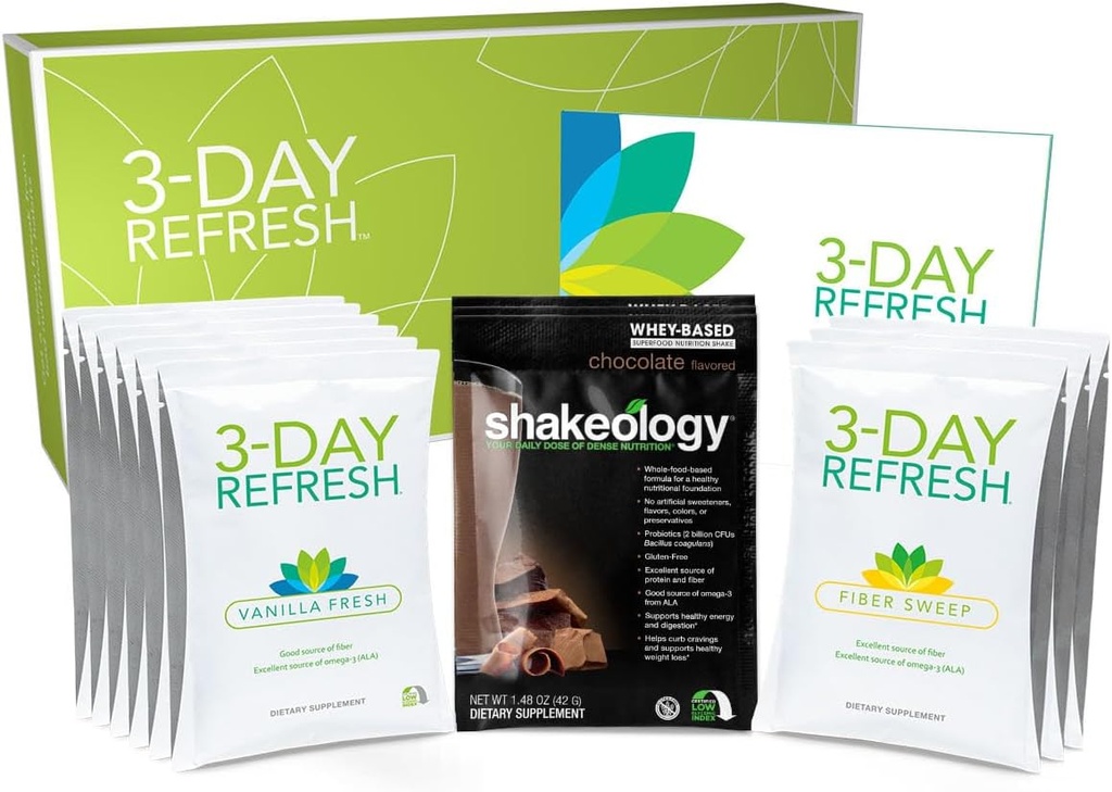 BODi 3- Day Genopfrisk komplet kit - Shakeology, Vanilla Friske Protein Shake, Fiber Sweep, Program Guide for Ren Eating, miste et par pounds, Forbedret energi & Wellness, Kropslæde
